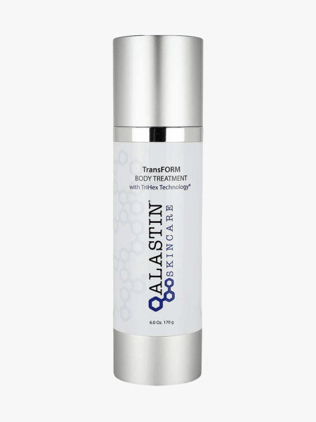 Alastin Skincare TransFORM Body Treatment Skin Firming Lotion in branded bottle component on a light gray background